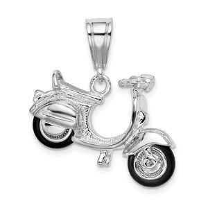 925 Sterling Silver Travel Theme 3D Rubber Tires Vespa Necklace Charm Pendant